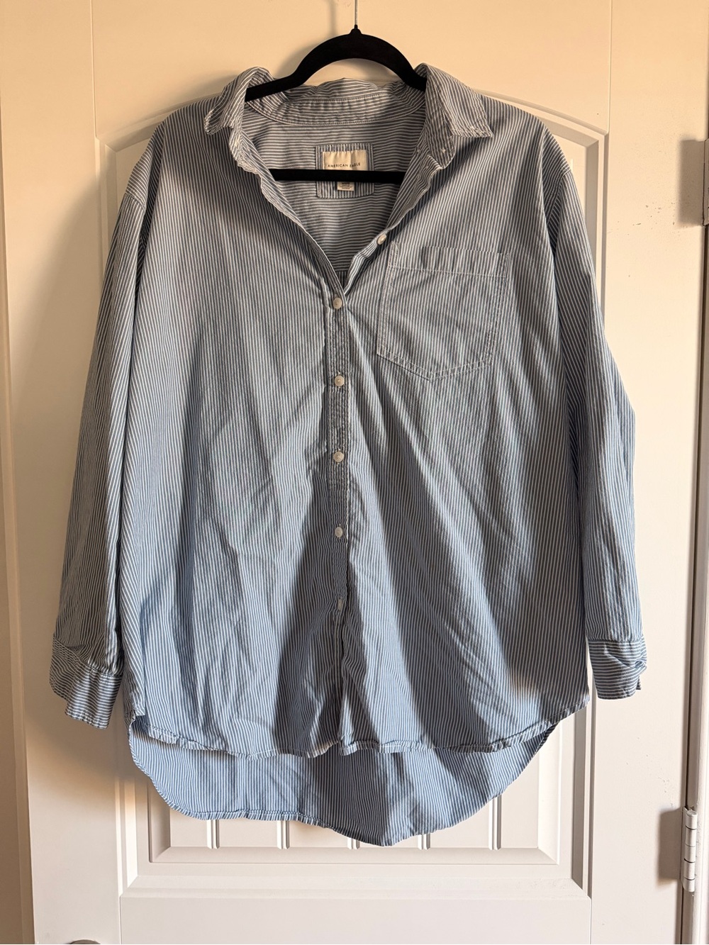 American Eagle Outfitters Light Blue & White Striped Shirt